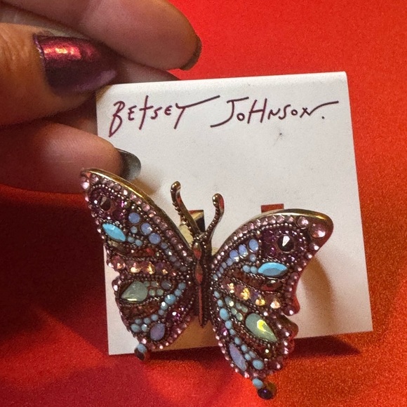 🦋 Betsey Johnson Boho Butterfly Crystal Ring 🦋 - Picture 1 of 5